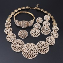 Exquisite Dubai Gold Wedding Bridesmaid Full Rhinestone Round Necklace Earrings  - £56.79 GBP