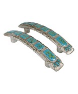 Set Of 2 Rustic Western Silver Turquoise Boho Drawer Cabinet Door Bar Pulls - $36.89 CAD