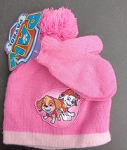 Girls Child Size Pink Skye &amp; Marshall Paw Patrol Beanie Hat&amp;Mittens Set(ZZ17) - £13.15 GBP