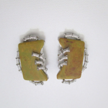 Vintage ART Signed Clip Earrings Bakelite Slices Silvertone Twigs - £26.01 GBP