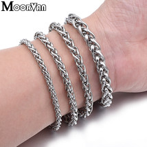 Men Bracelet Silver Color Stainless Steel Wheat Link Chain Bracelets Male Jewelr - £10.01 GBP
