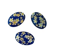 5 Japanese Tensha Royal Blue Gold White Sakura 19x14mm Flat Oval Acrylic Beads - £3.94 GBP