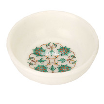 4&quot;x4&#39;&#39;x1.5&#39;&#39; Marble Fruit Bowl Malachite Floral Inlay Marquetry Gift Dec... - £173.34 GBP