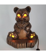 Vintage Atlantic Mold Brown Ceramic Light Up Bear Lamp On Tree Stump - $753.77 MXN