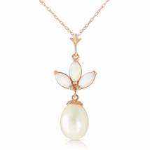 4.75 Carat 14K Solid Rose Gold Gemstone Necklace Genuine Pearl Opal 14&quot;-24&quot; - £292.95 GBP