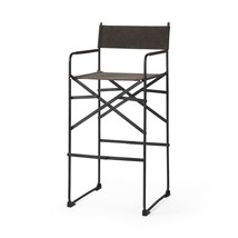 30" Brown And Black Leather And Metal Bar Chair - $6,625.98 MXN