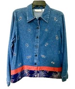 Lemon Grass Vintage Womens M Floral Embroidered Denim Blue Button Up Boh... - €17,32 EUR
