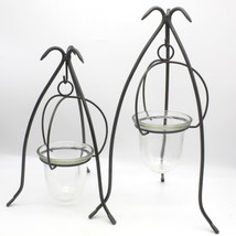 Pair of Wrought Iron Candle Holders Hanging Glass Votive Table Top Vintage - £19.93 GBP