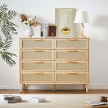 Rattan Dresser, 8 Drawers, Wood Chest, Natural - 47&quot; - £236.86 GBP