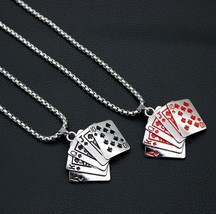 Mens Black Red Poker Card Pendant Necklace Punk Rock Biker Jewelry Chain 24&quot; - £9.50 GBP