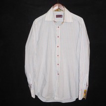 Niformis Italy Long Sleeve Shirt White Blue Brown Stripe Button Front Me... - £19.45 GBP