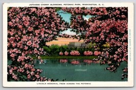 Lincoln Memorial From Across The Potomac Beautiful Cherry Blossoms Postcard M23 - £4.67 GBP