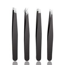NEW 4pcs Stainless Steel Slant Tip Tweezer Precision Eyebrow Hair Remover Tools - £5.32 GBP