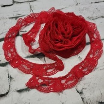 Vintage Lace Red Floral Trim Edging Several Yards 1&quot; Width Sewing Crafting  - $9.89