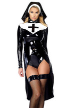 Sexy Forplay Saintlike Seductress Nun Black &amp; White Wetlook Bodysuit Cos... - $72.99+