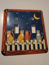 Deb Strain Metal Light Switch Plate Cover Cats On Fence Sky Moon Double Vintage  - £22.07 GBP