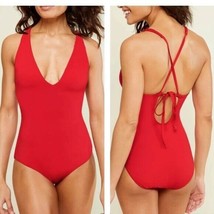 Andie Swim The Bali One Piece Swimsuit Tieback V Neck Cherry Red MT Tall - £45.44 GBP