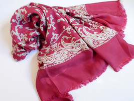 VTG Silk Abstract scroll pattern multi color with short fringe scarf - £12.55 GBP