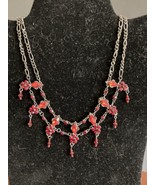 Vintage Costume Bib Statement Chandelier Necklace Faux Red Stone Flowers - £14.34 GBP