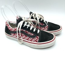 Vans Sneakers Low Top Lace Up Logo Black Red White Canvas Kids Size 5 - $19.24