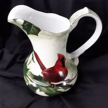 Cardinal in Holly Christmas Porcelain Pitcher Jug Hautman Brothers Collection - £15.97 GBP