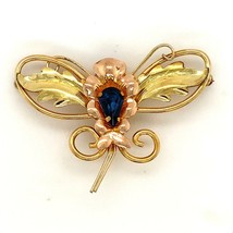 Vintage 12KT Gold Filled Signed Van Dell Ornate Butterfly Blue Sapphire Brooch - £37.89 GBP