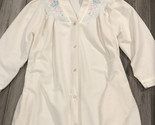 VTG Amanda Stewart Fleece Snap Button Nightgown Ivory Embroidered Flower... - $19.70