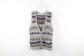 Vtg 90s Streetwear Womens Medium Rainbow Fair Isle Silk Wool Knit Sweate... - £47.45 GBP