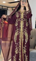 New Burgundy Caftan Gown Islamic  Kaftan Dubai Georgette Abaya Farasha Moroccan - £80.11 GBP