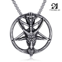 Mens Baphomet Inverted Pentagram Goat Pendant Necklace Stainless Steel Chain 24&quot; - £9.31 GBP
