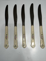 Vintage Pfaltzgraff Tea Rose Butter Knife Set of 5 Stainless Taiwan Whit... - $396.19 MXN