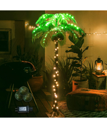 Artificial Palm Tree With Coconuts Light Up Tropical 5FT 148 LEDs Lighte... - £98.29 GBP