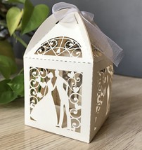 100pcs cream Laser Cut wedding gift Box with Ribbon,custom wedding favor... - £26.94 GBP