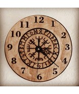 Handmade Wooden wall Clock Viking Vegvisir Pagan Witch Runes Home Gift  - £29.62 GBP