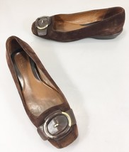 Cole Haan 8 B Brown Suede Ballet Flats Shoes Brass Buckles - $32.83