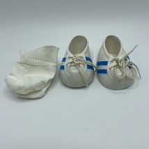 Cabbage Patch Kids White Sneakers Shoes Blue Stripes + White Socks - $11.97
