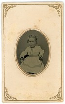 CIRCA 1860&#39;S Paper Framed Hand Tinted 2.38X3.88 in TINTYPE Adorable Little Girl - £12.34 GBP