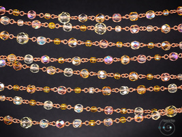 extra-long boho necklace with fire polished Czech glass, yellow, rose, ooak - £26.73 GBP