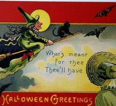 Halloween Postcard Fantasy Witch Moon Bats Victorian Lady EC Banks Albert Wilson - £86.26 GBP