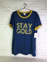 LuLaRoe Womens Plus Size 3XL LIV Stay Gold Blue Yellow Ringer Tee T Shirt NEW - £19.08 GBP