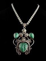 Vintage Moon Goddess Necklace - Sterling malachite BIG pendant - Irish Gift - st - £232.36 GBP