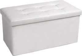 Ottoman Bench with Storage 30x15x15 inches White Ottoman for Room Folding Leathe - £43.84 GBP