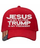 Jesus is my savior Trump is my President Red Flag Brim Embroidered Adj T... - $26.72