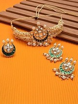 Green Cluster Kundan Multistrand Choker Necklace Earring Ring Set Women Jewelry - £19.59 GBP