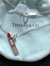 TIFFANY &amp; CO Lipstick Sterling Silver Pendant Top Necklace Pendant W/Pouch Mint - £178.85 GBP