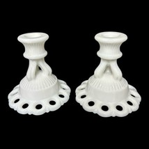 Vintage Westmoreland Doric Lace White Milk Glass Candle Holders (Set Of Two) - £19.74 GBP