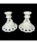 VINTAGE WESTMORELAND DORIC LACE WHITE MILK GLASS CANDLE HOLDERS (SET OF ... - $34.60 CAD