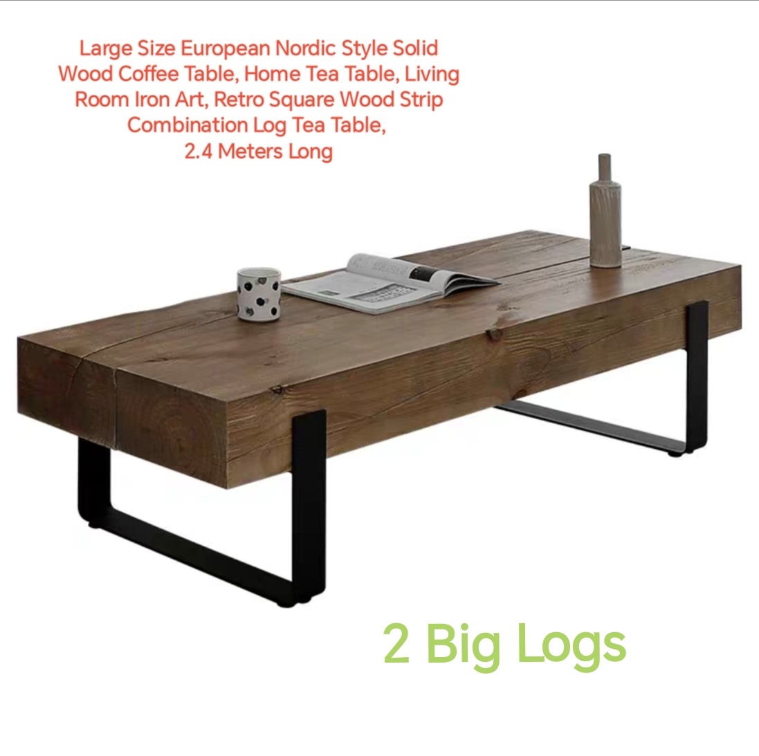 Large Size European Nordic Style Solid Wood Coffee Table (2 Big Logs Mod... - $2,279.00