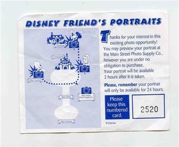 Disney Friend&#39;s Portraits Numbered Main Street Photo Supply Receipt - £13.96 GBP