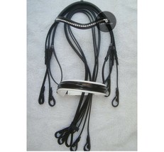 Weymouth Black Leather Horse Double Bridle with Clear Crystal Browband Soft Padd - £70.70 GBP